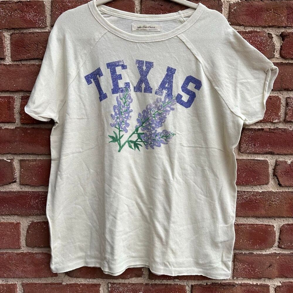 Free People We The Free Texas State Flower Bluebonnet Graphic Tee Cream M NEW - Picture 2 of 13